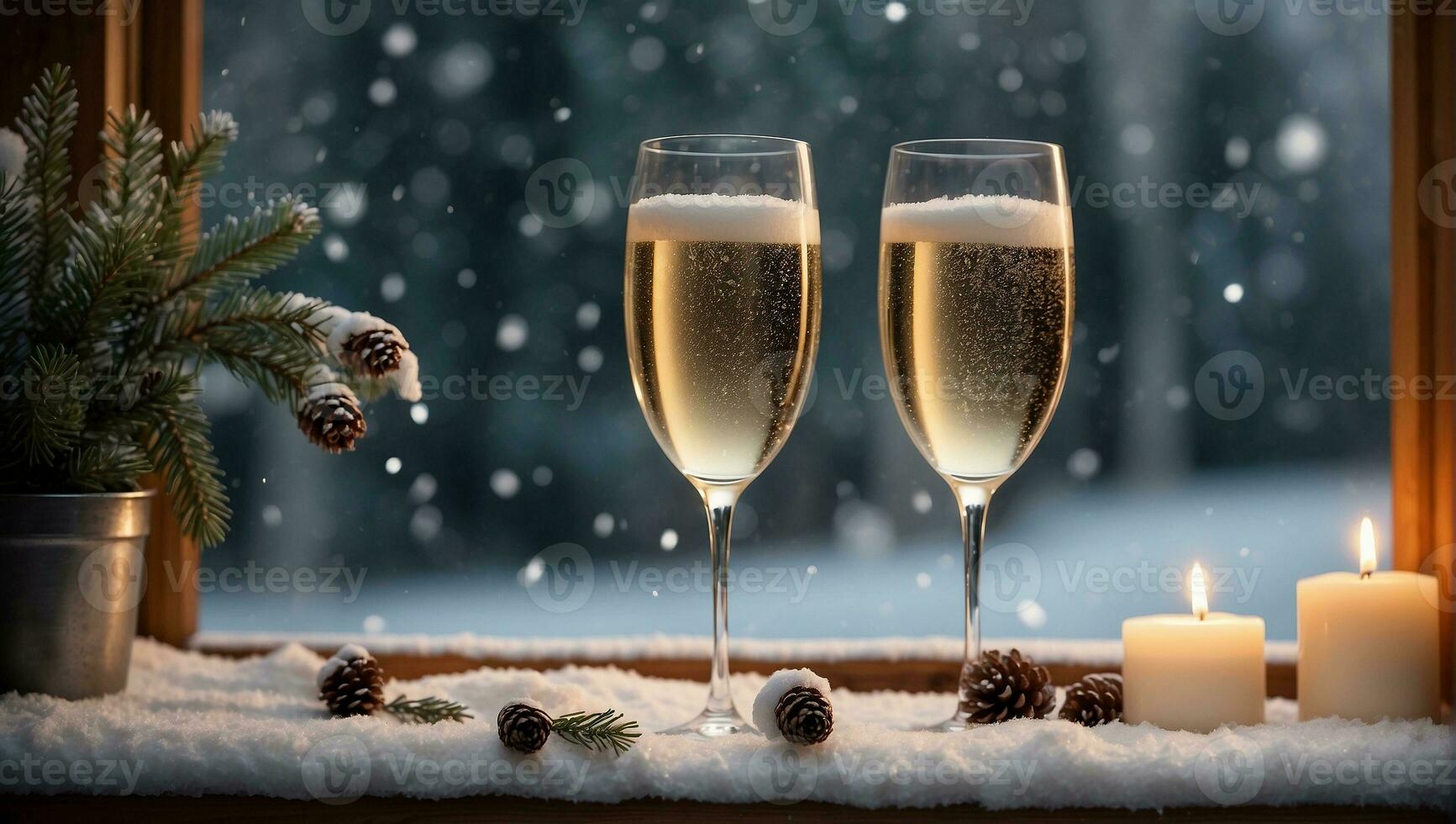AI generated christmas still life with champagne photo