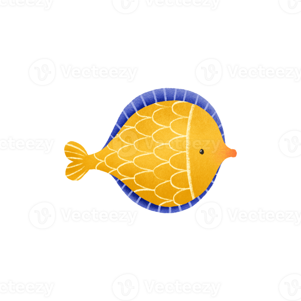 Illustration of blue-yellow fish. Isolated object. Marine aquarium fish. Undersea world png