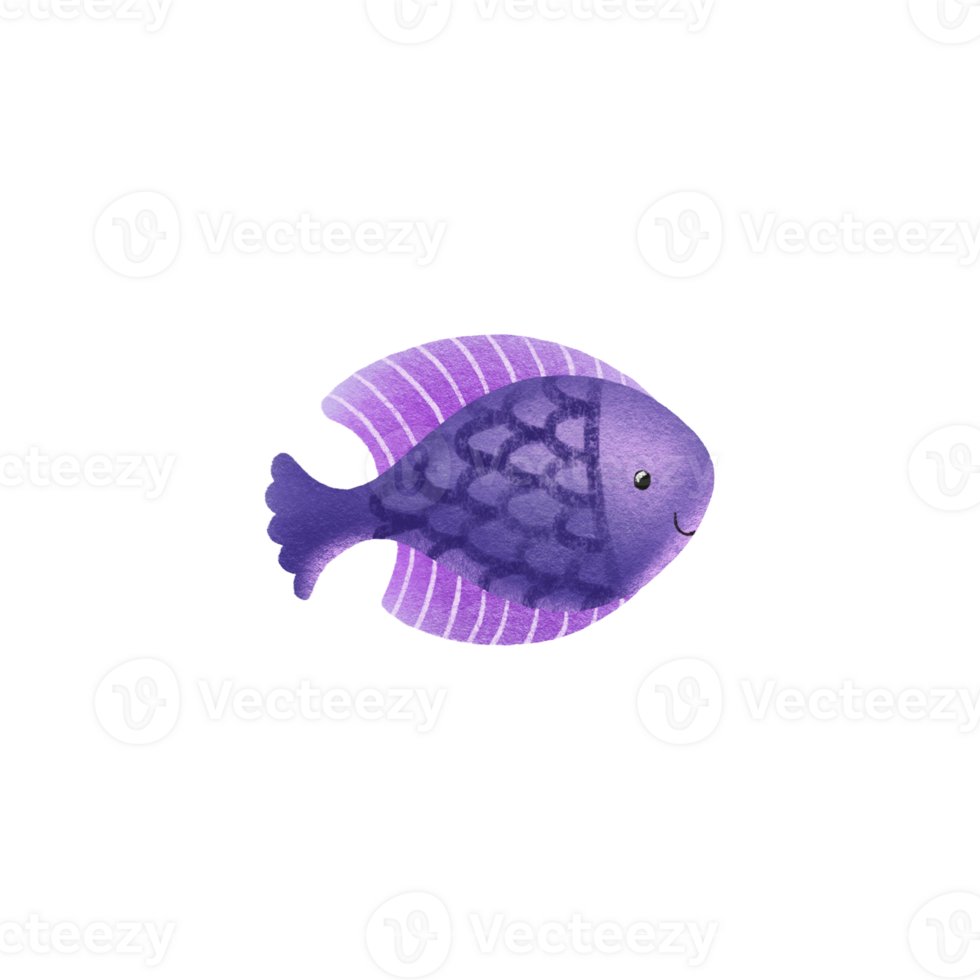 mano dibujado ilustración de mar púrpura pez. personaje desde el submarino mundo. marina y agua dulce pez. linda bebé ilustración en aislado antecedentes png