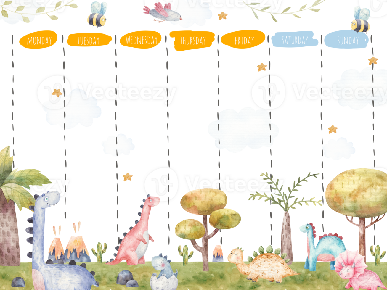 Kids weekly planner with landscape, A timetable for elementary school, Children schedule design template  illustration png