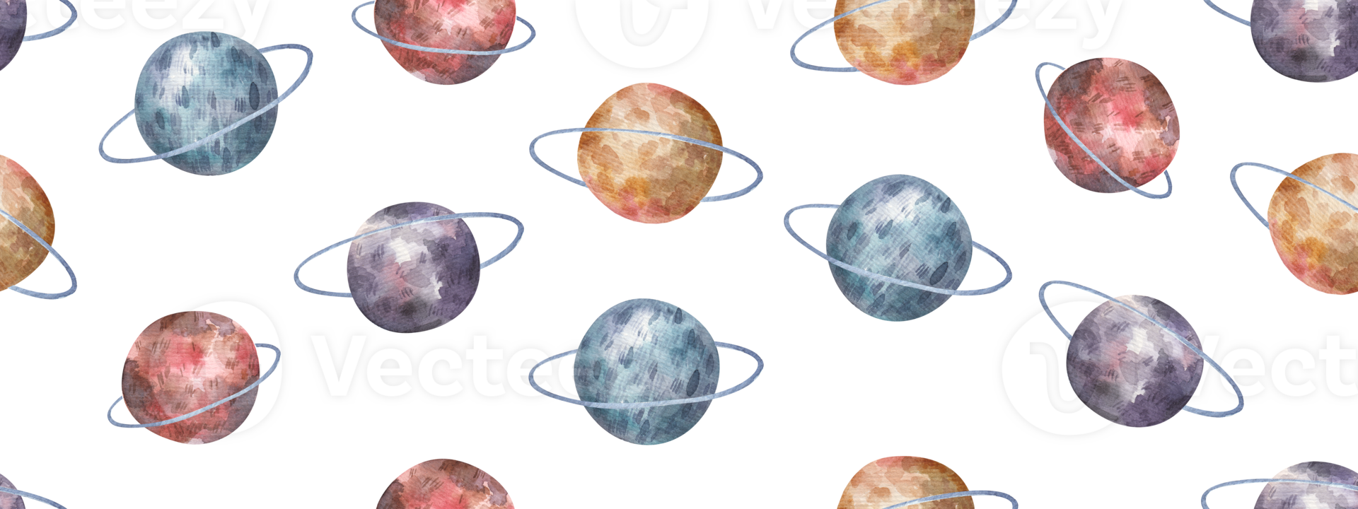 naadloos patroon met ruimte, planeten, wolken, schattig waterverf kinderen illustratie png