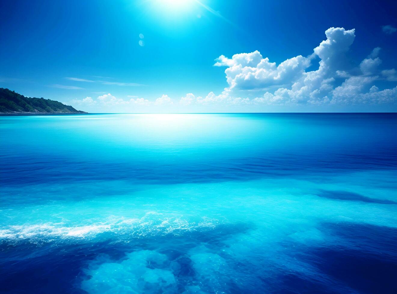 AI generated Blue ocean with sun shining over it photo