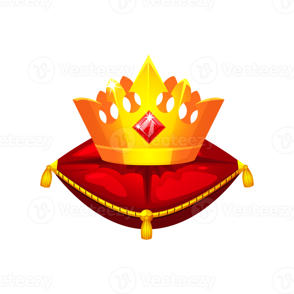 Royal Golden Crown on Red Velvet Pillow. 36526112 PNG