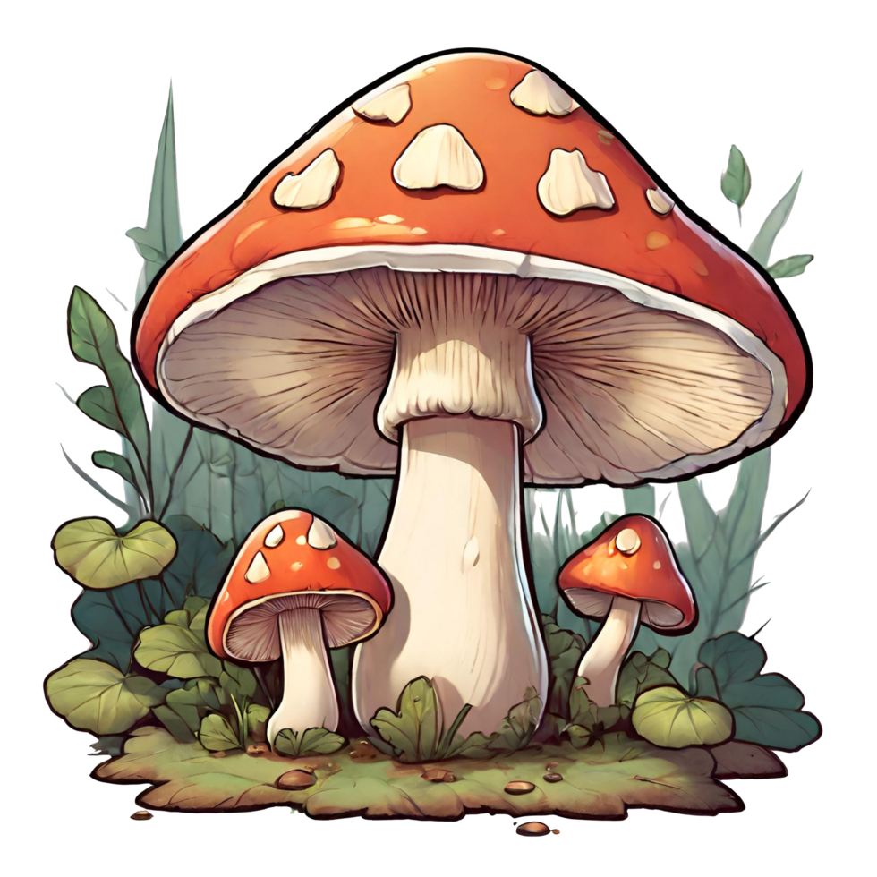 AI generated illustration of mushrooms growing abundantly png
