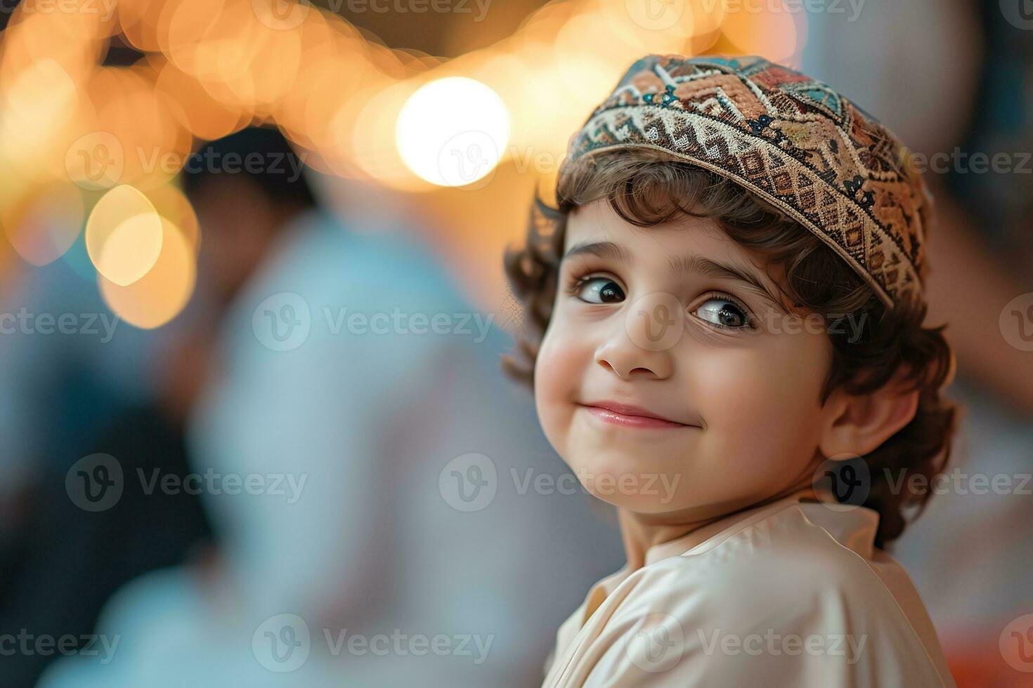 AI generated a beautiful little boy wearing traditional arabic cloth ai generative photo