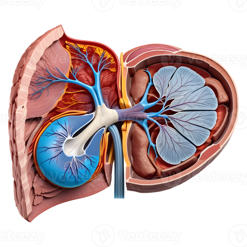 ai generato umano fegato medico illustrazione, 3d interpretazione di umano corpo png