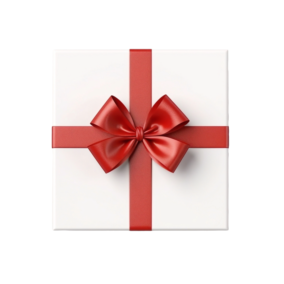AI generated a white gift box with red ribbon on a transparent background png