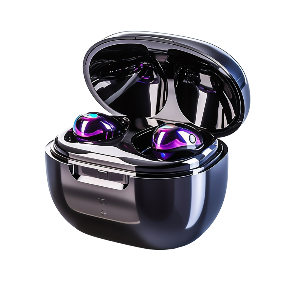 AI generated bluetooth earphones with transparent case on transparent background png