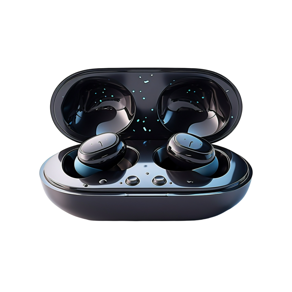 AI generated bluetooth earphones with transparent case on transparent background png