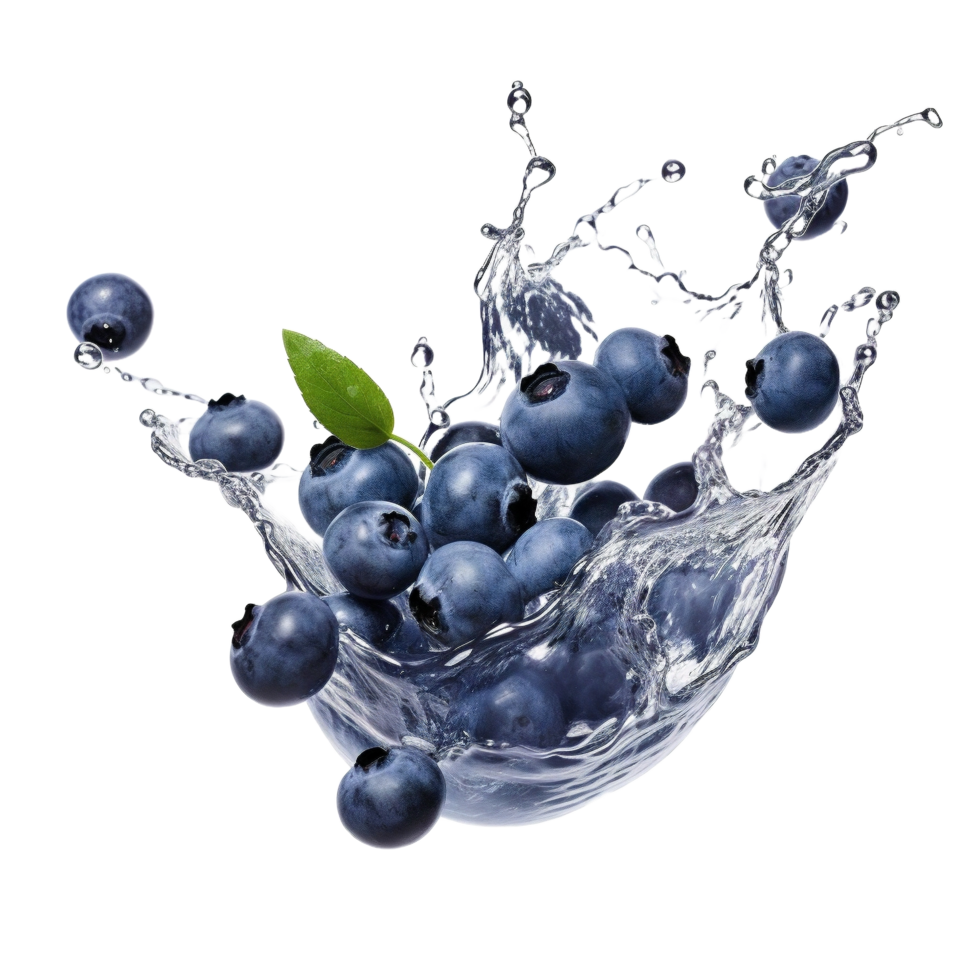 AI generated blueberries with water splash on transparent background png