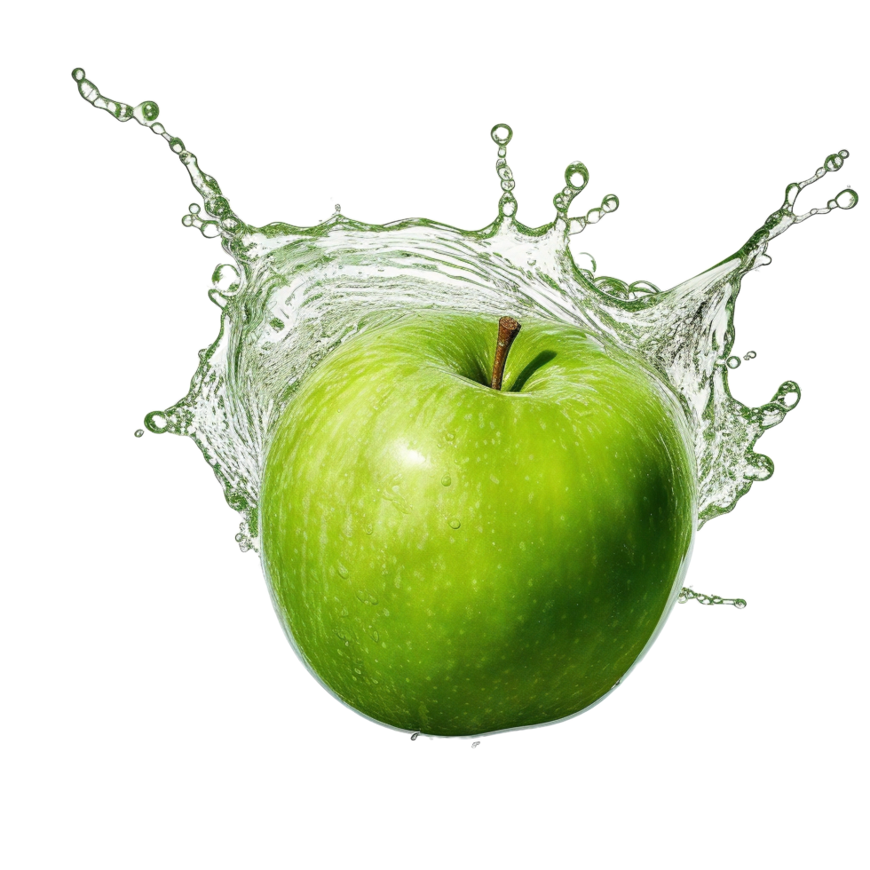 AI generated green apple with splash on transparent background png