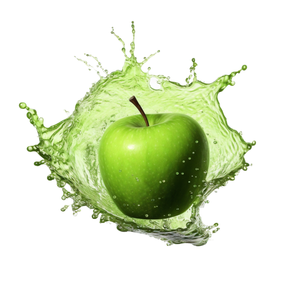 AI generated green apple with splash on transparent background png