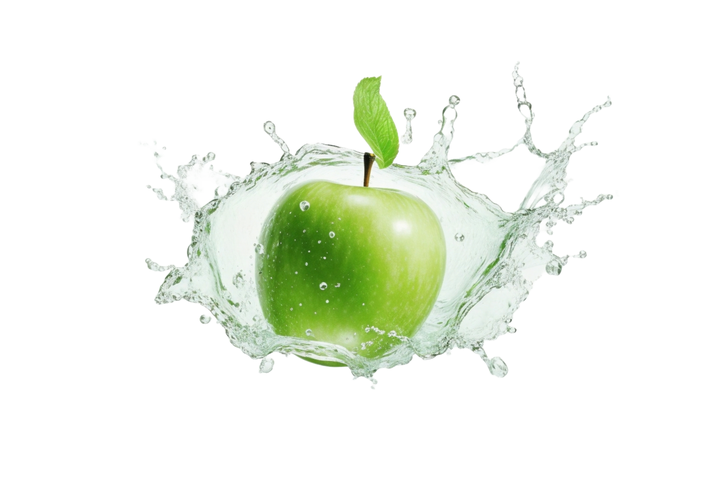 AI generated green apple with splash on transparent background png