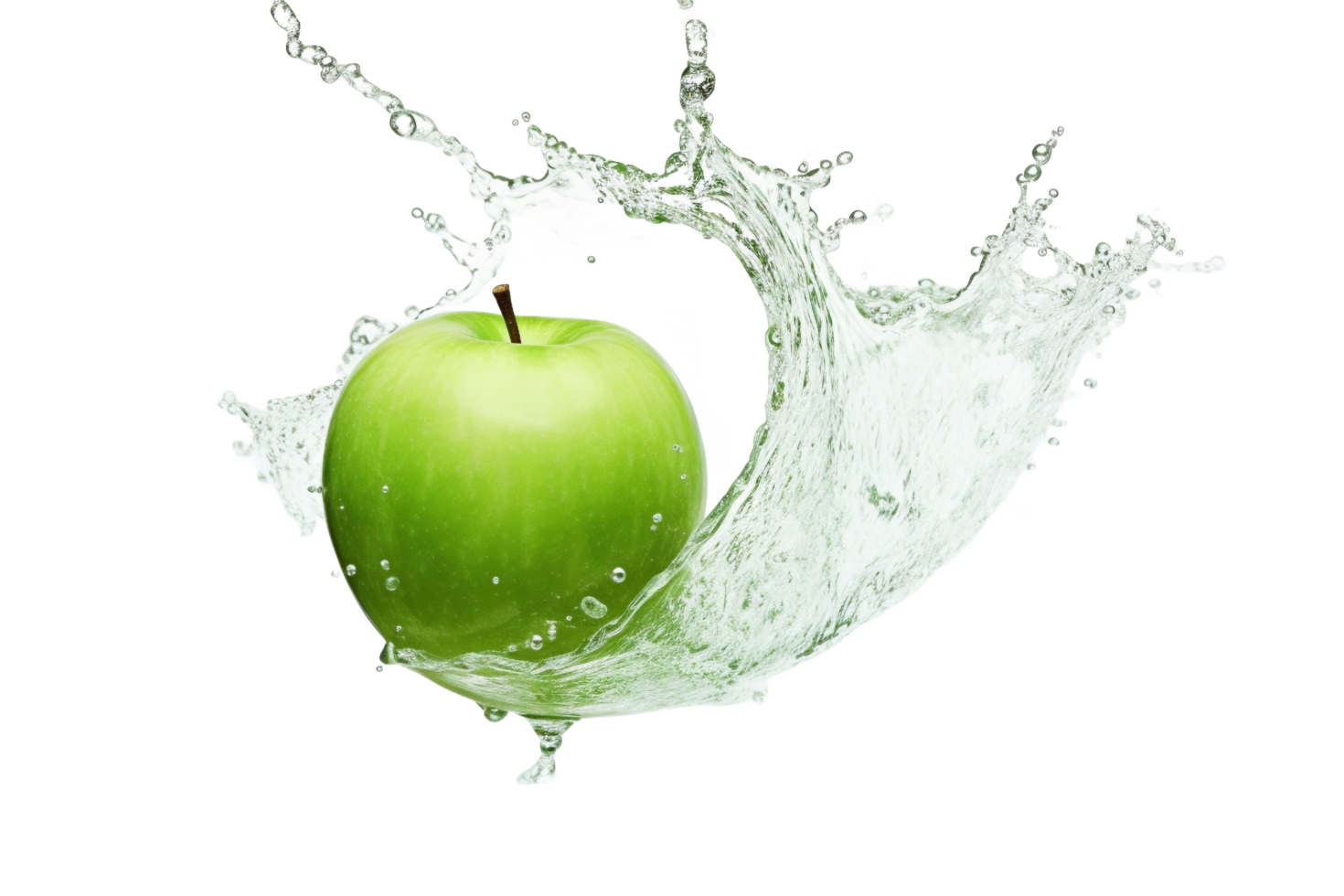 AI generated green apple with splash on transparent background png