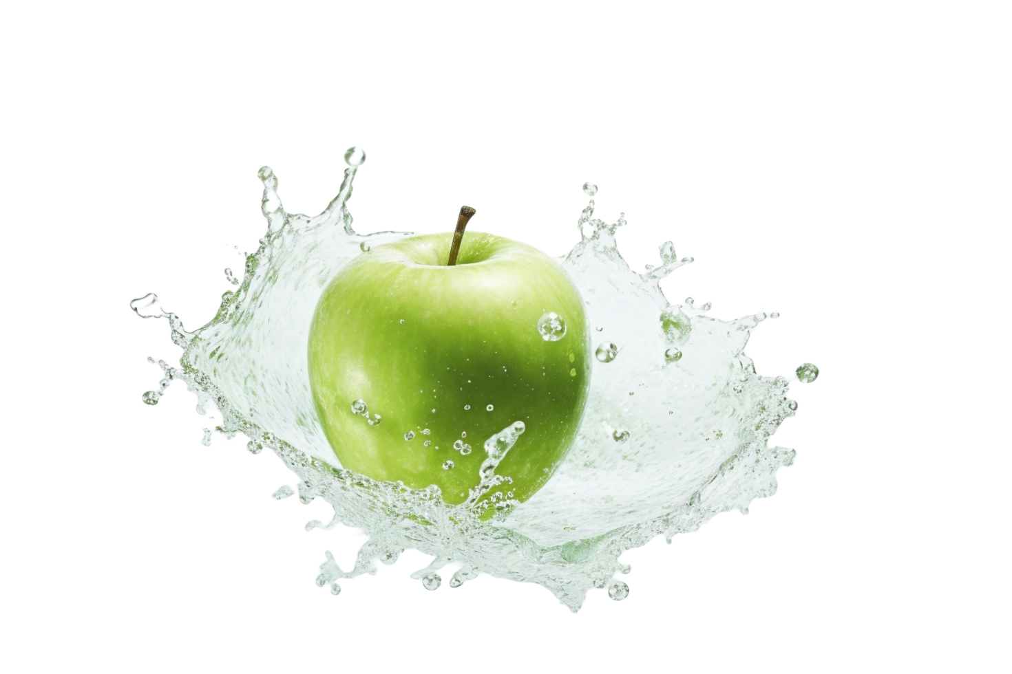 AI generated green apple with splash on transparent background png