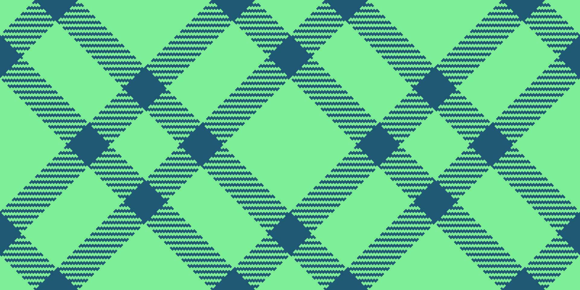 Classic fabric check background, skirt texture vector seamless. Deep plaid pattern textile tartan in green and cyan colors.