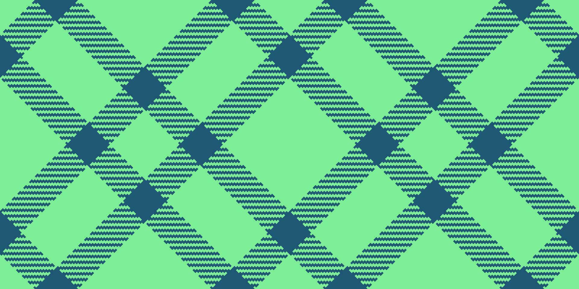 Classic fabric check background, skirt texture vector seamless. Deep plaid pattern textile tartan in green and cyan colors.