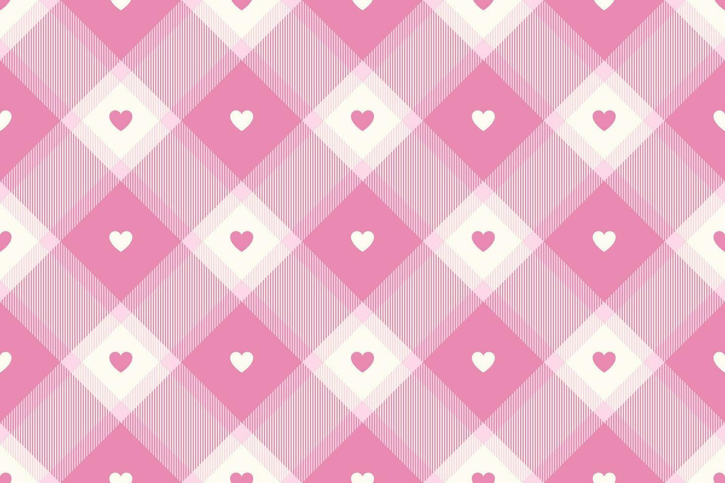 Gingham pattern with hearts. Seamless tartan vichy check plaid for dress, shirt, tablecloth, napkin, or other modern Valentines Day textile design. vector