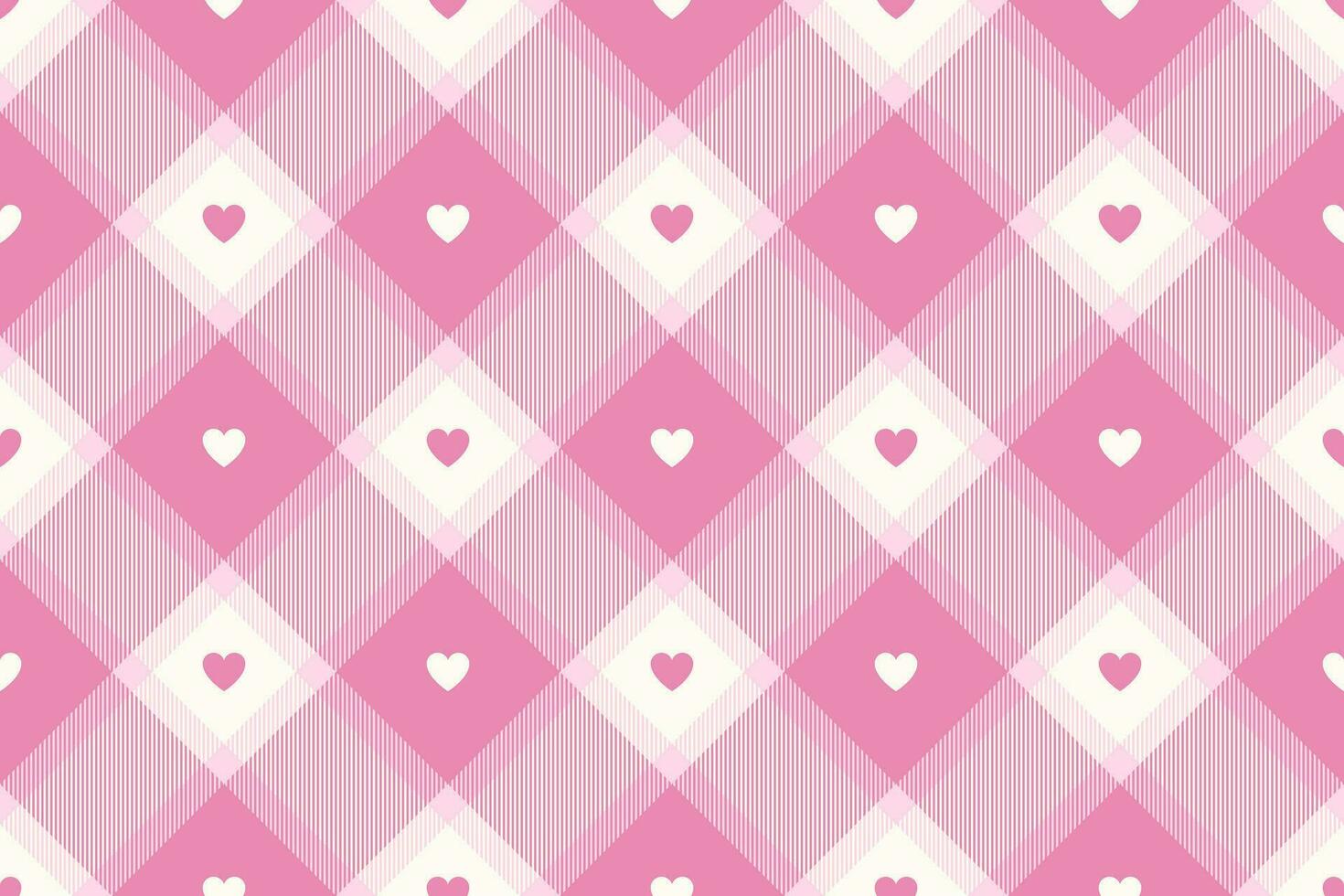 Gingham pattern with hearts. Seamless tartan vichy check plaid for dress, shirt, tablecloth, napkin, or other modern Valentines Day textile design. vector