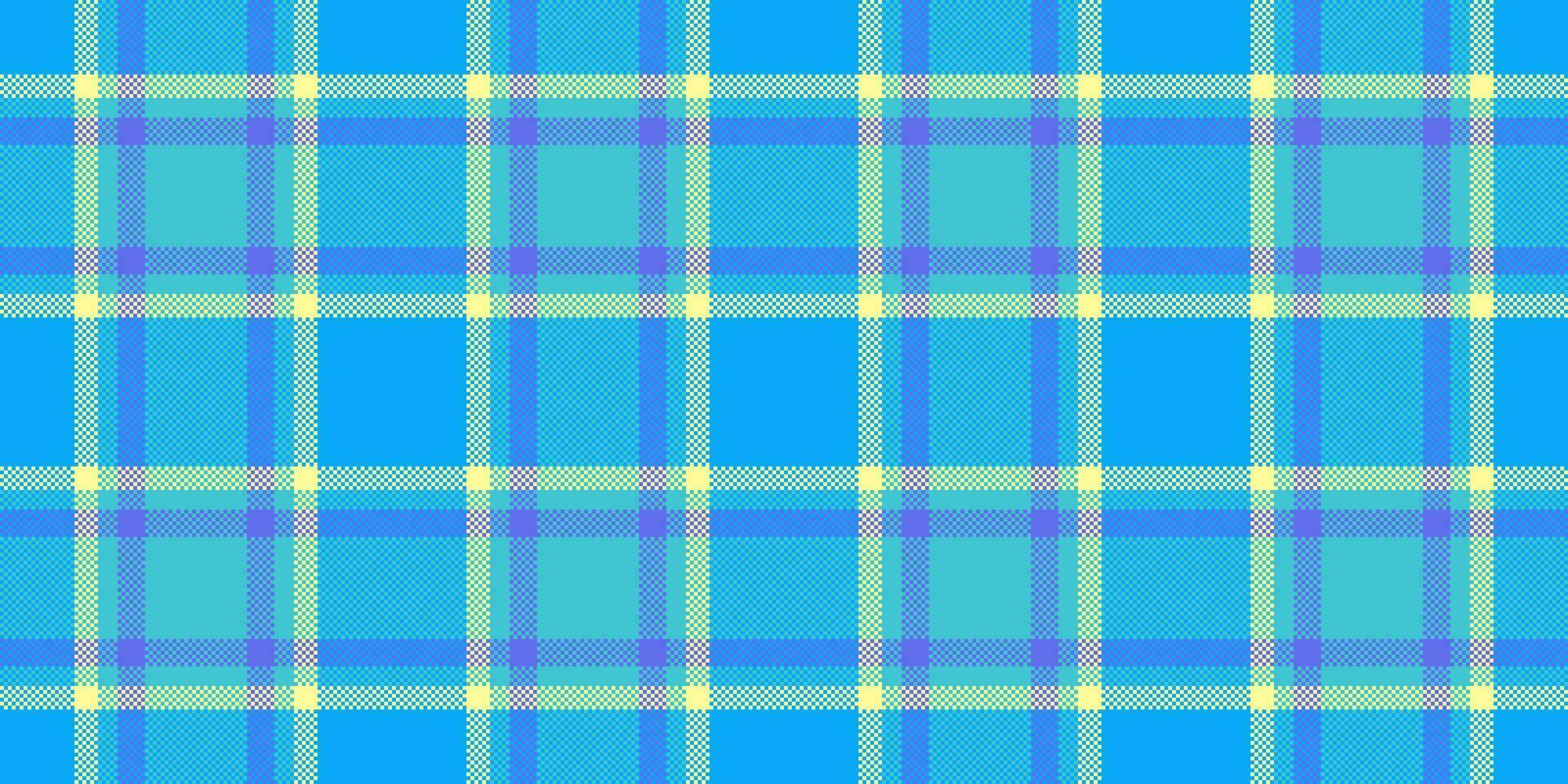 Aesthetic fabric plaid background, carpet tartan check pattern. Woman vector textile texture seamless in bright and cyan colors.