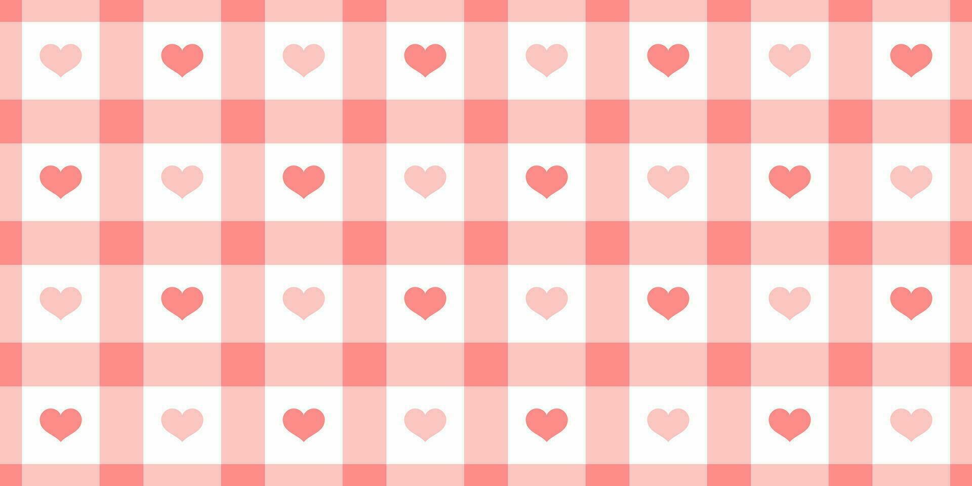 Gingham pattern with hearts. Seamless tartan vichy check plaid for dress, shirt, tablecloth, napkin, or other modern Valentines Day textile design. vector