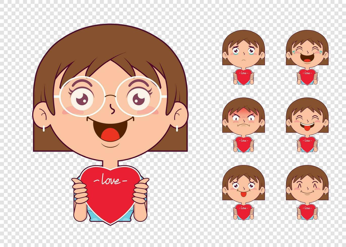 girl holding heart cartoon cute collection vector