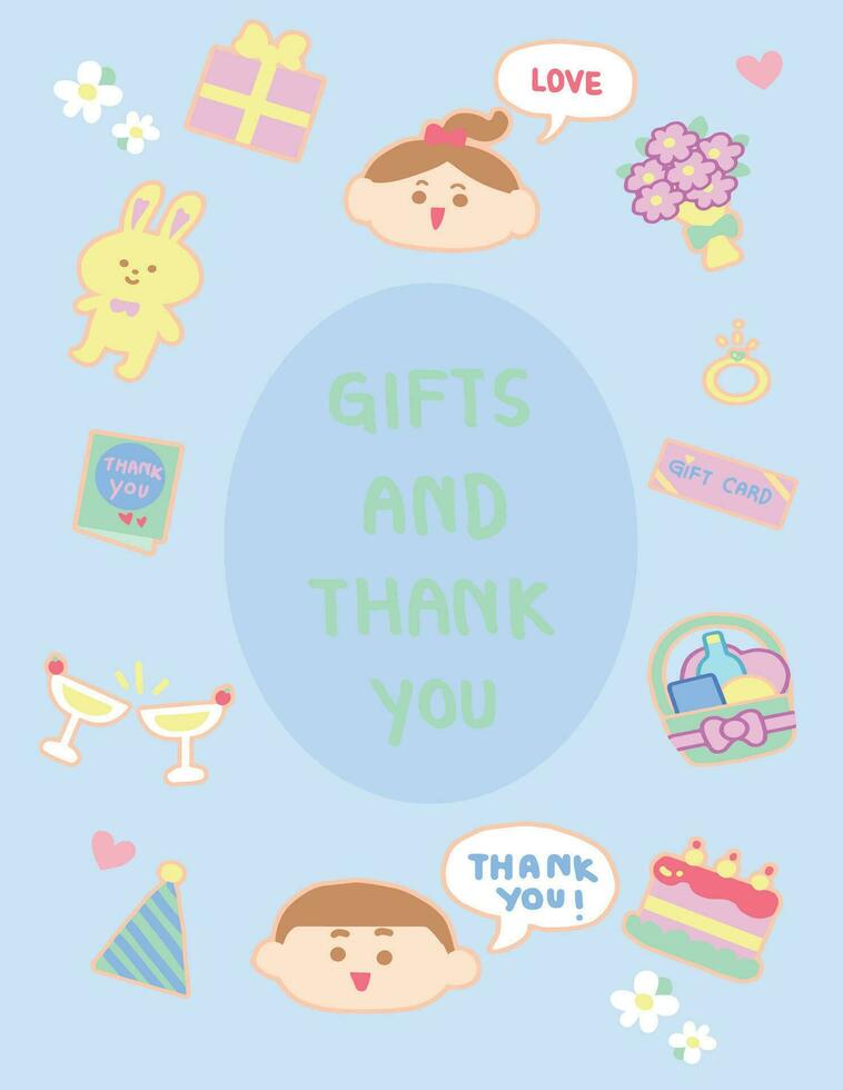 Gift for thank you in festival icon set doodle style. vector