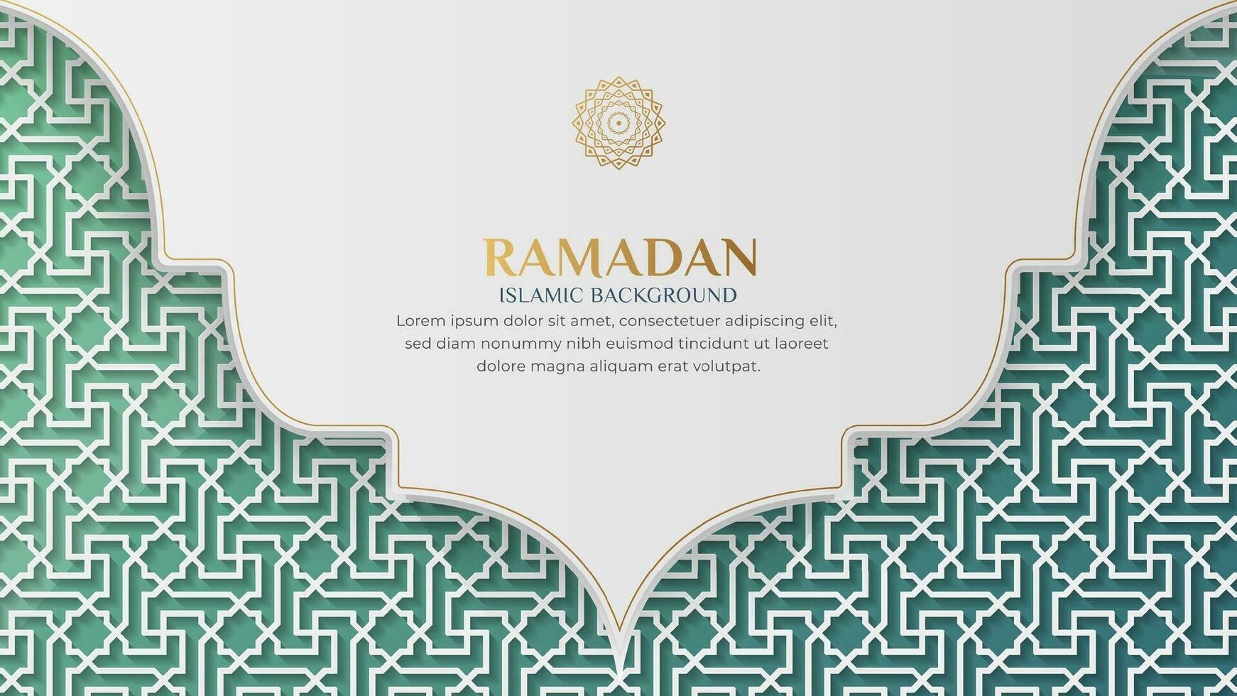 Ramadan Kareem Arabic Islamic Elegant White and Green Ornamental Background with Islamic Pattern and Decorative Ornament Arch Frame vector
