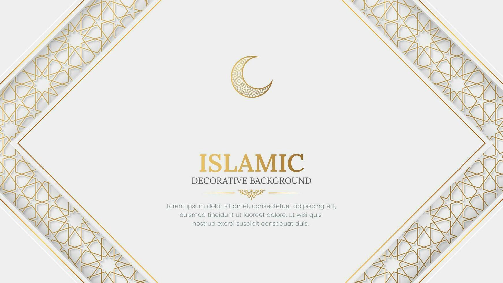 Islamic White and Golden Luxury Ornamental Background with Arabic Pattern and Decorative Ornament Border Frame vector