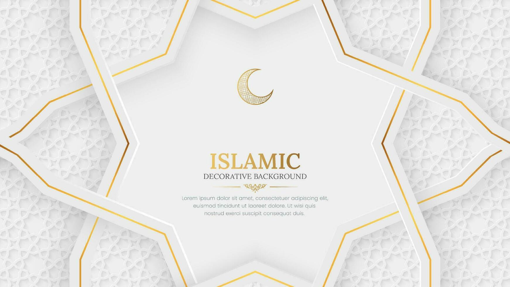 Arabic Islamic Elegant White and Golden Luxury Ornamental Background with Islamic Pattern and Decorative Ornament Border Frame vector