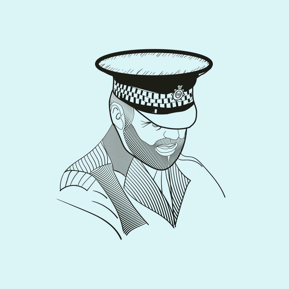 Simple line art vector drowing for cop or police waring a hat