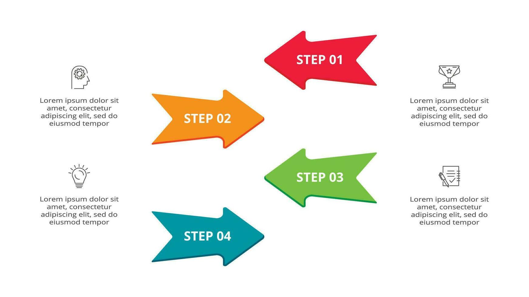 Abstract arrows of graph, diagram with 4 steps, options, parts or processes. Vector business template for presentation