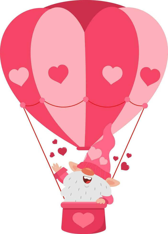 linda enamorado gnomo dibujos animados personaje volador corazón aire globo en enamorado día vector