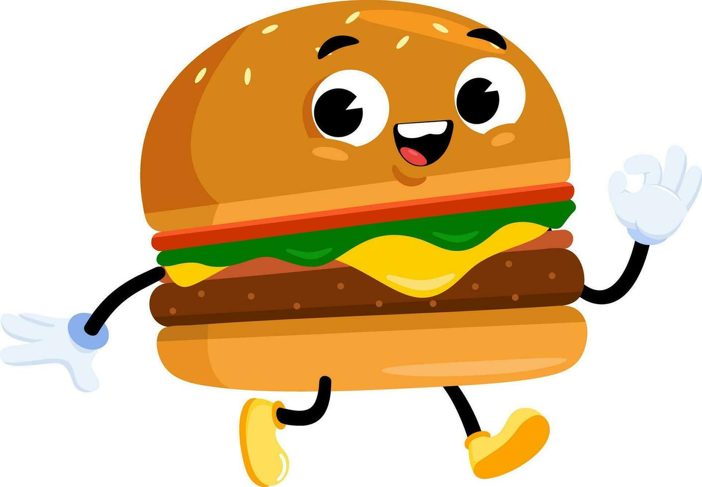 contento hamburguesa retro dibujos animados personaje. vector ilustración plano diseño