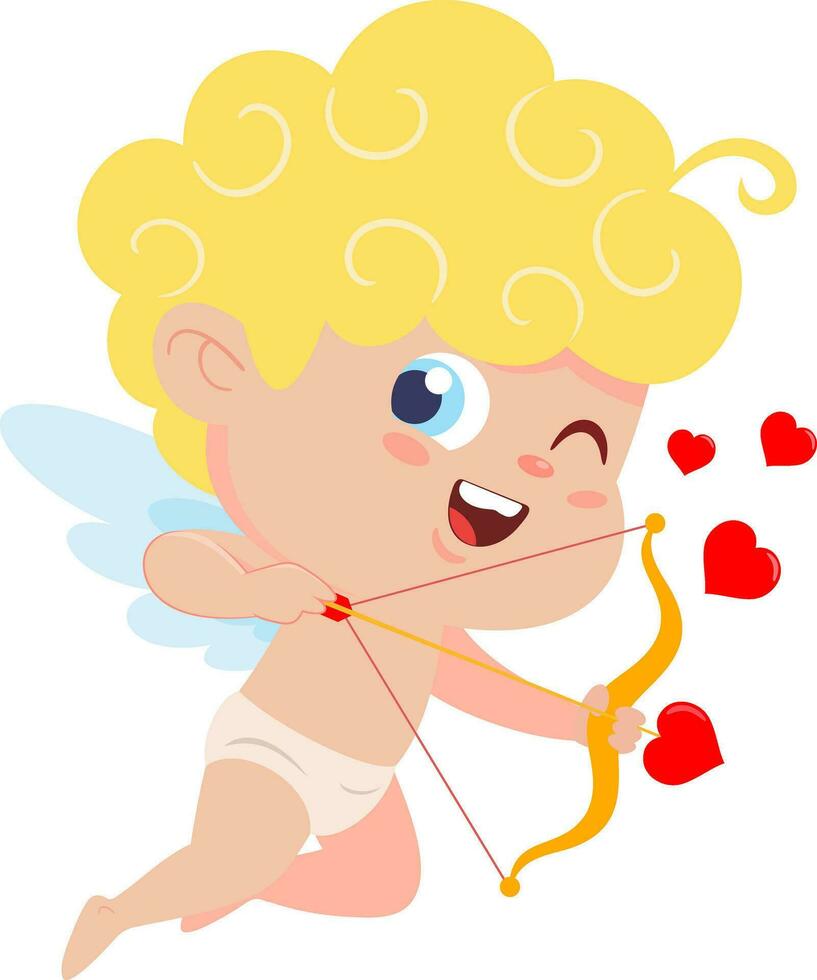 linda Cupido ángel dibujos animados personaje volador con arco y flecha vector