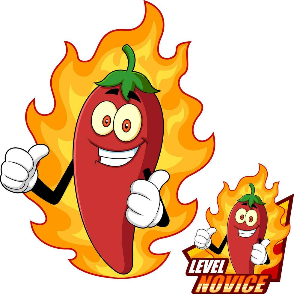 Smiling Hot Chili Pepper Cartoon Character Logo Design Sign. Vector Hand Drawn Illustration