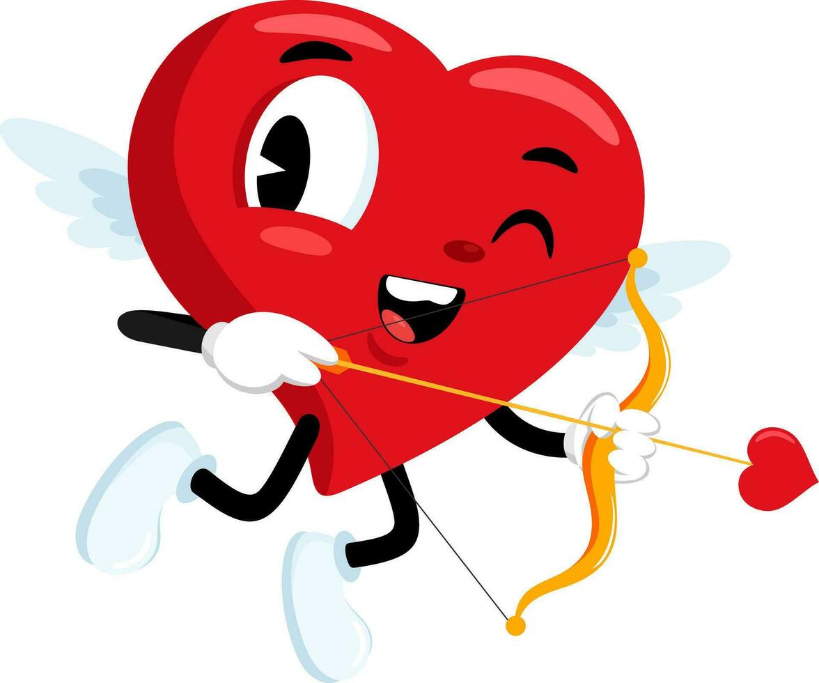 Cute Heart Cupid Retro Cartoon Character Flying With Bow And Arrow vector