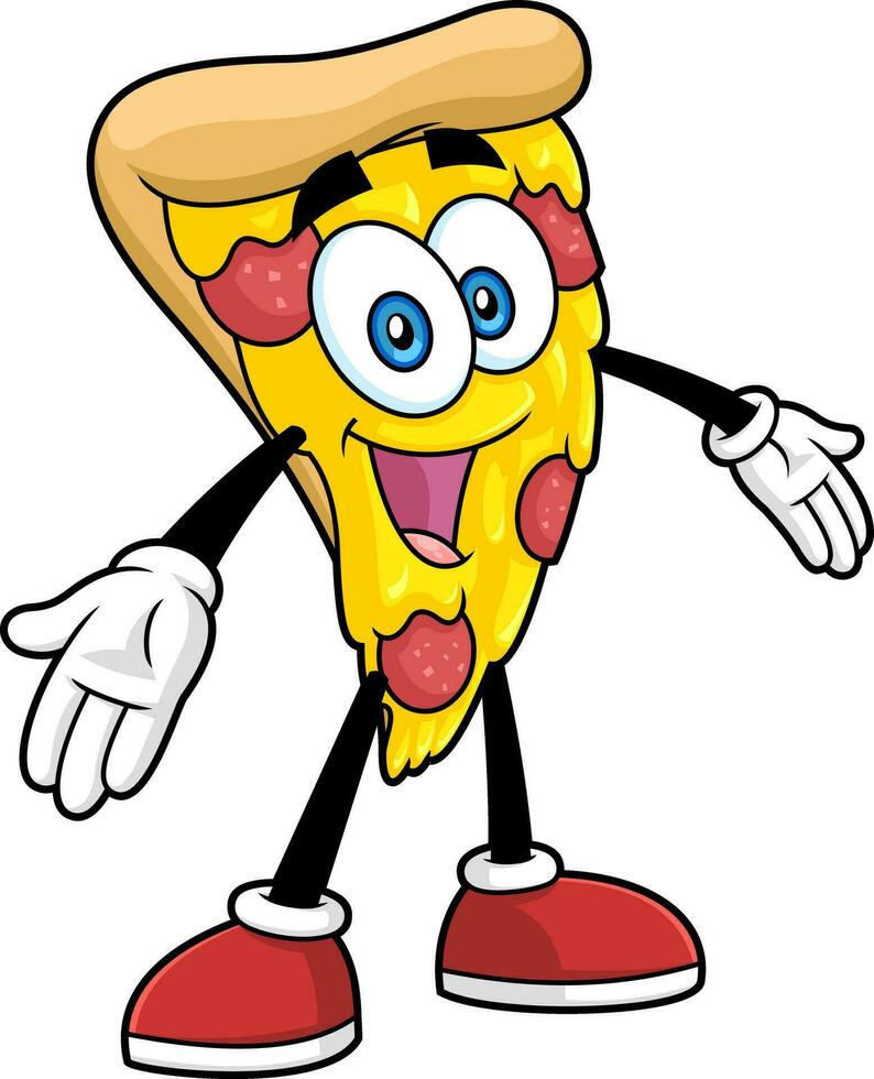 Funny Pizza Slice Cartoon Character With Open Arms For Hugging vector