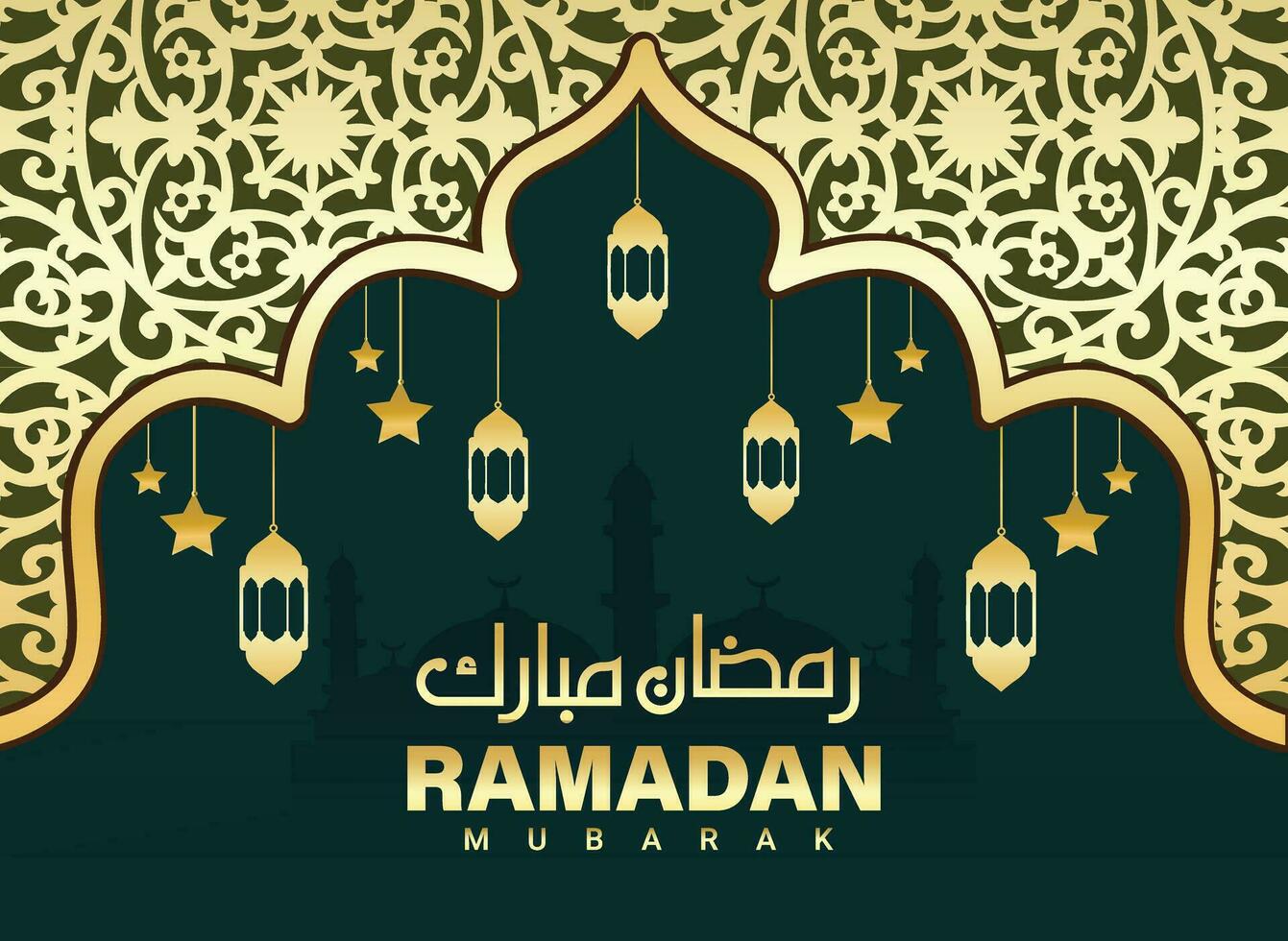 Ramadán Mubarak islámico saludo tarjeta caligrafía vector