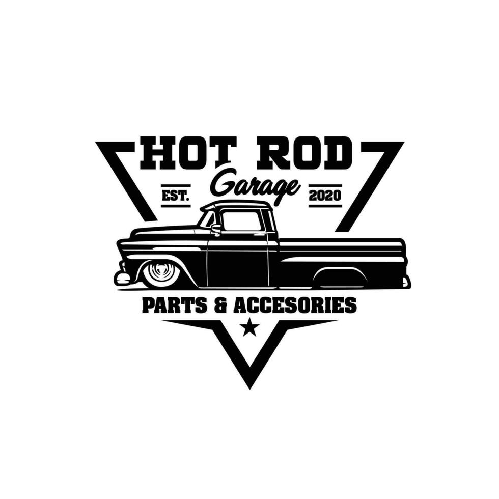 Hot Rod Garage Ready Made Logo Vector Illustration. Emblem Badge Logo Isolated. Best for Classic Car Garage and Mechanic Related Industry