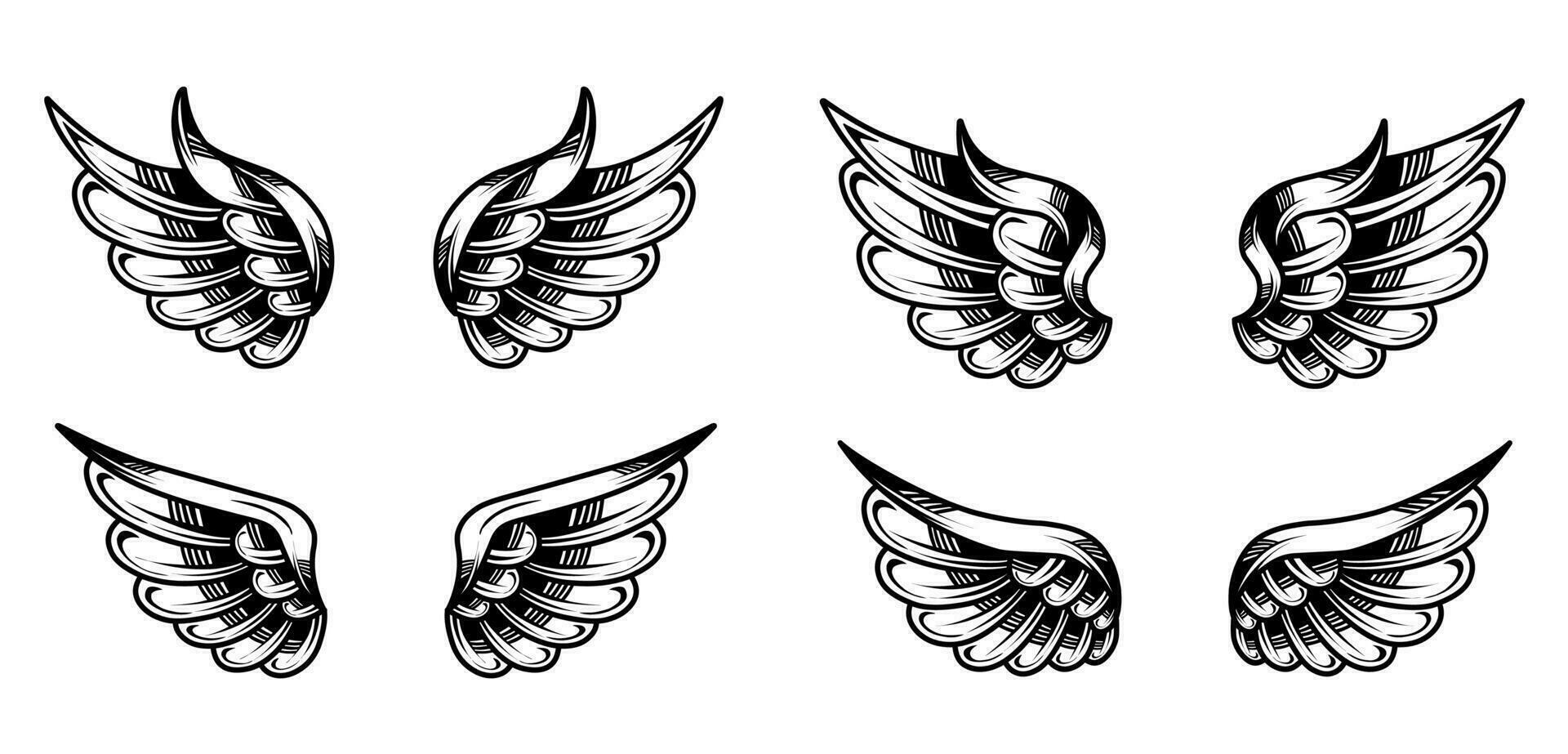 vector set of vintage angel wings tattoos