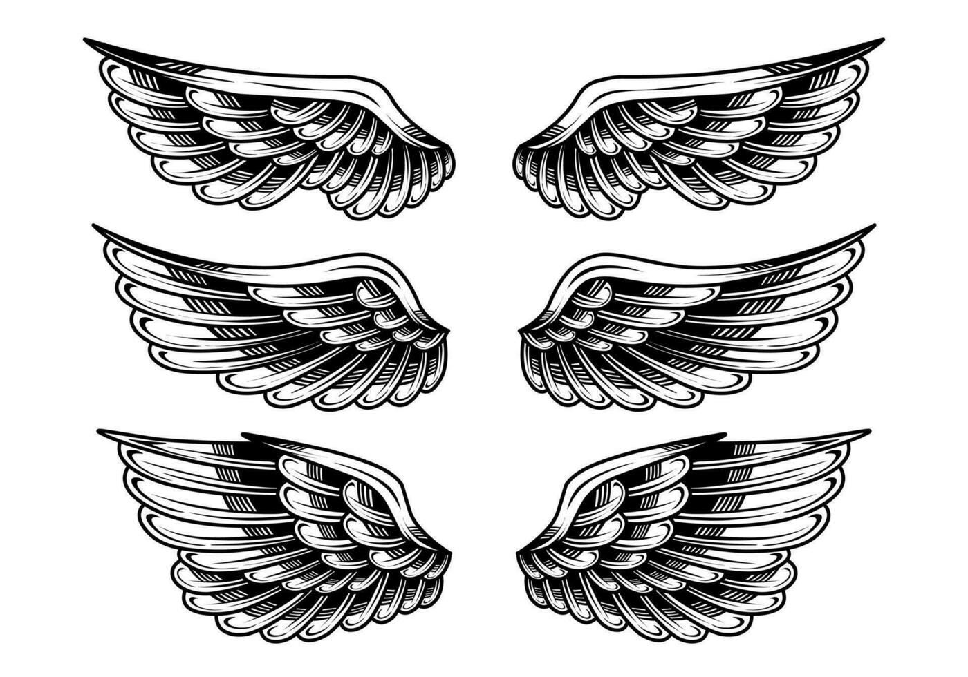 vector conjunto de Clásico ángel alas tatuajes