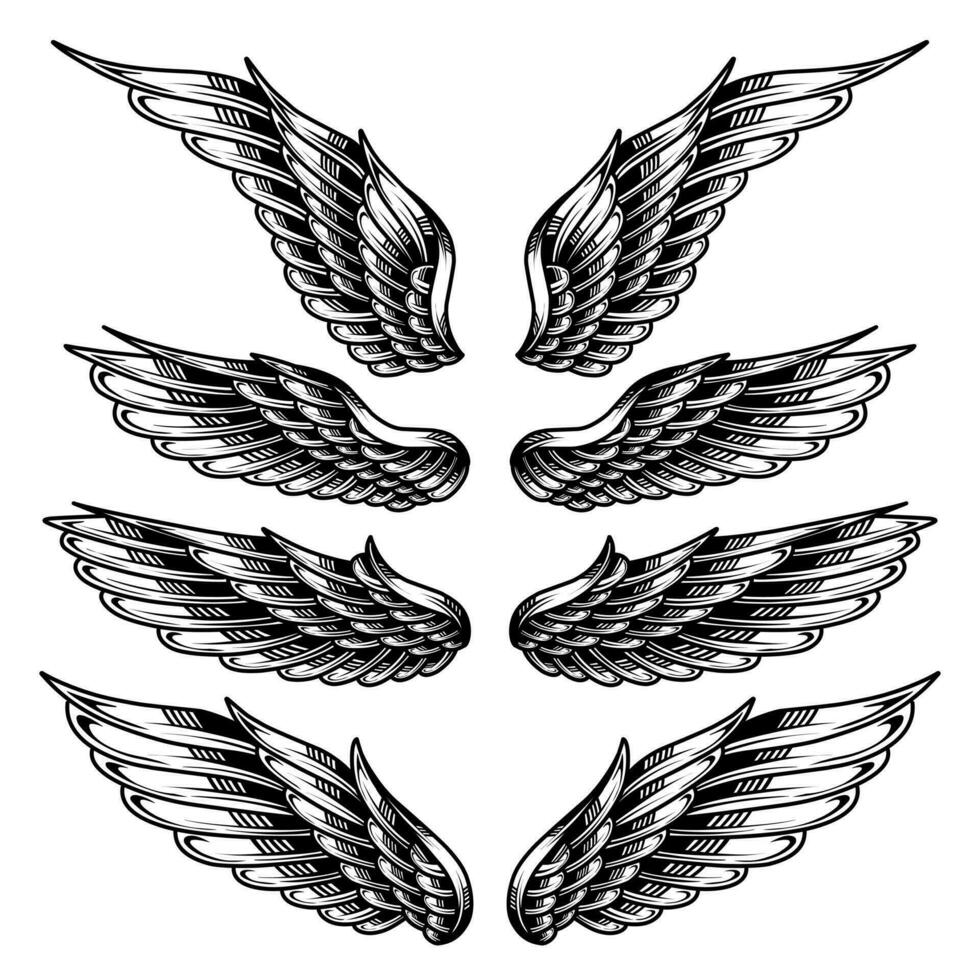 vector set of vintage angel wings tattoos