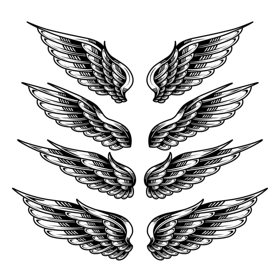 vector conjunto de Clásico ángel alas tatuajes