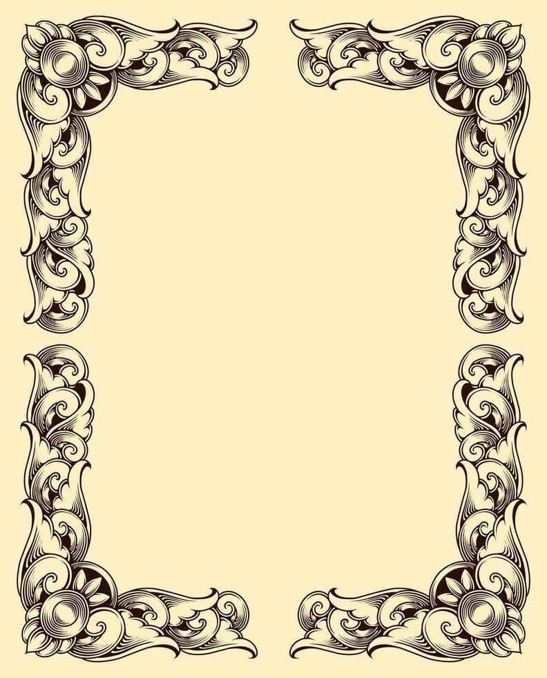 Classic style frame design with exquisite engraving and luxury line art vector