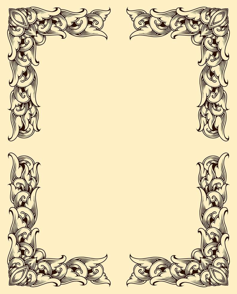 Classic style frame design with exquisite engraving and luxury line art vector