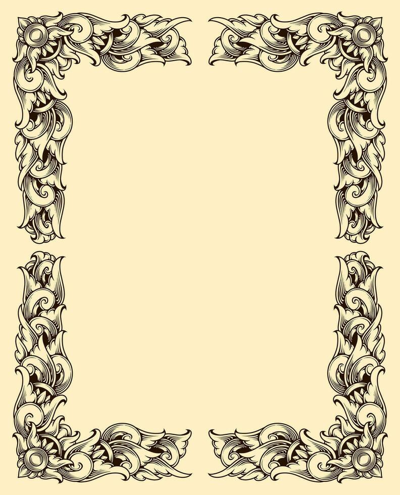 Classic style frame design with exquisite engraving and luxury line art vector