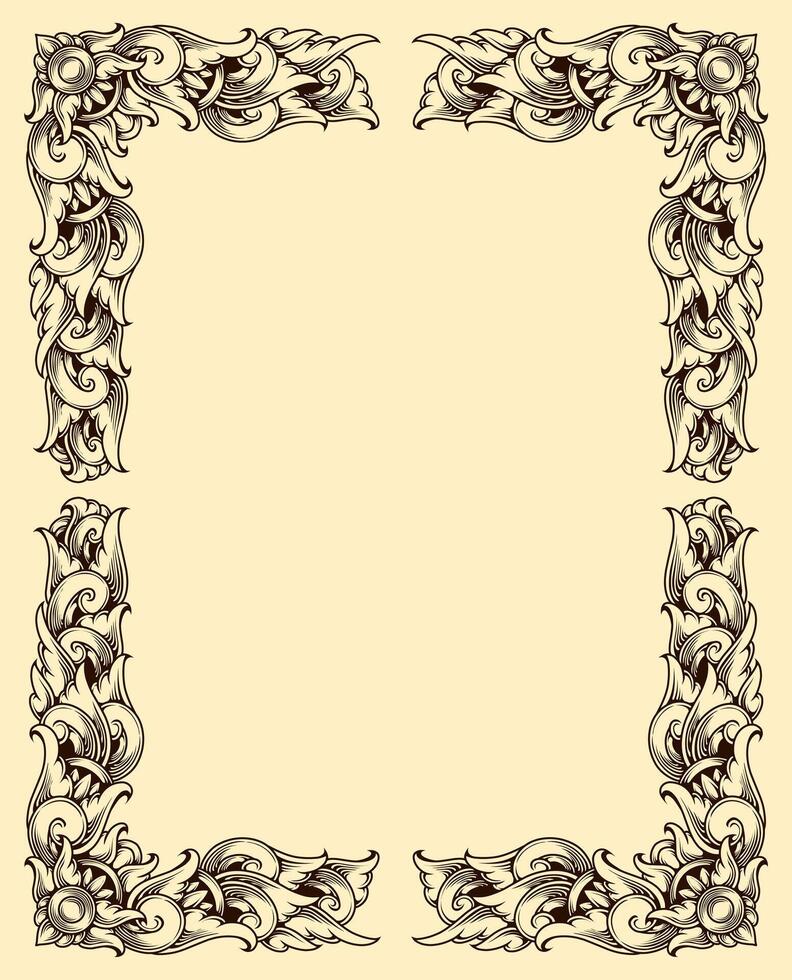Classic style frame design with exquisite engraving and luxury line art vector