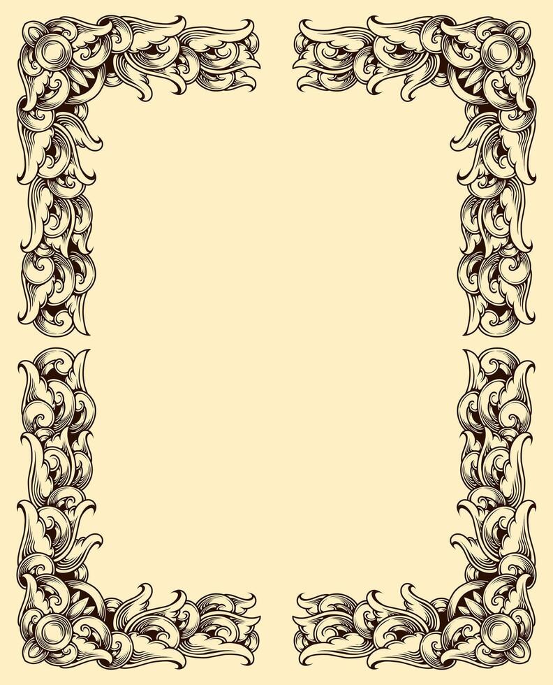 Classic style frame design with exquisite engraving and luxury line art vector