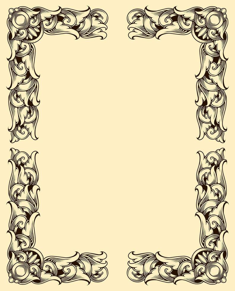 Classic style frame design with exquisite engraving and luxury line art vector